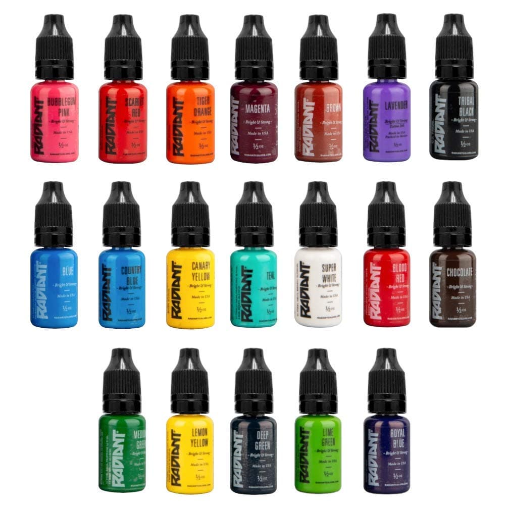 Radiant Tattoo Ink 19 Color Kit Set 1/2oz by Tat2Max USA
