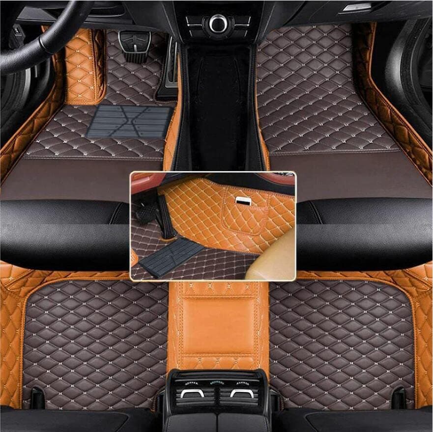 SARAHS Customized Artificial Leather Car Floor Mats - Waterproof, Anti-Slip, Suitable for Cars, SUVs, Trucks - Protect Your Vehicle's Interior from Dirt and Debris (Light Brown deep Brown Beige)