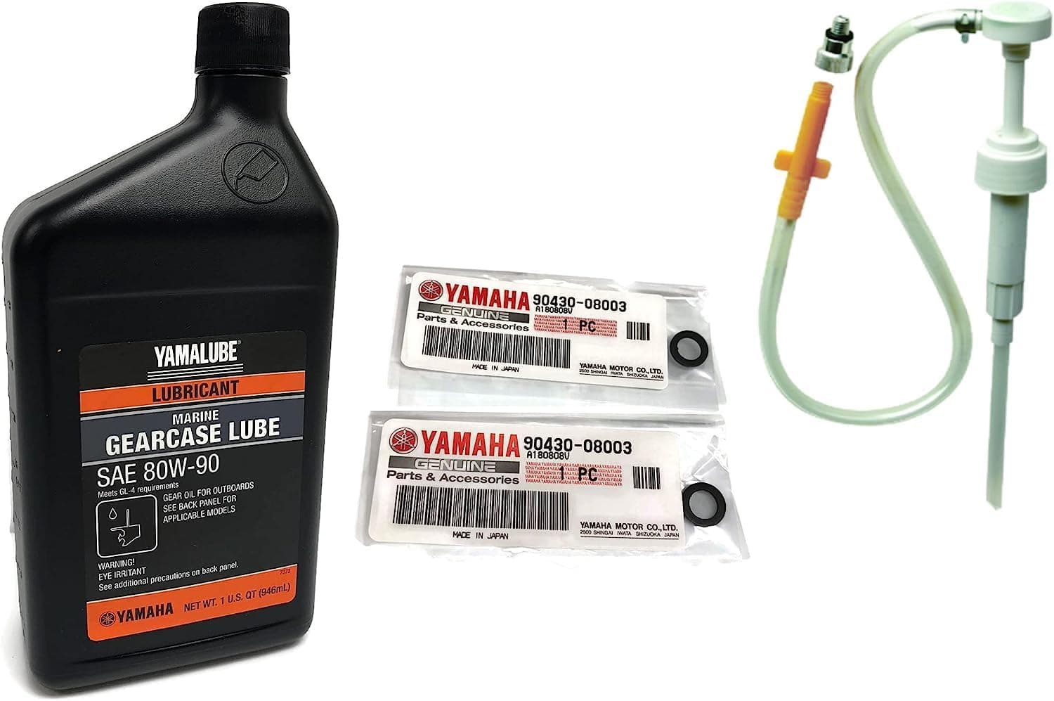 YAMAHA Yamalube OEM Outboard Gear Lube Kit w/Pump, ACC-GEARL-UB-QT Lower Unit Oil, 90430-08003-00 Gaskets 2 Stroke 4 Stroke F15 F20 F25 F40 F50 F60 F70 F75 F90 F115 F150 F175 F200 F225 F250 150 175