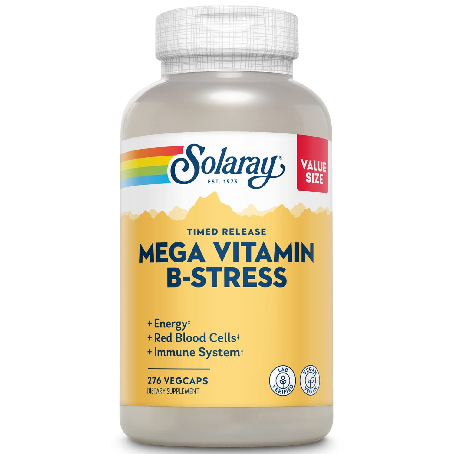 Mega Vitamin B-Stress - Timed Release Vitamin B Complex w/Vitamin B12, B6, Folic Acid, VIT. C - Stress, Energy, Red Blood Cell, Immune Support - Vegan, 60-Day Guarantee (276 CT)