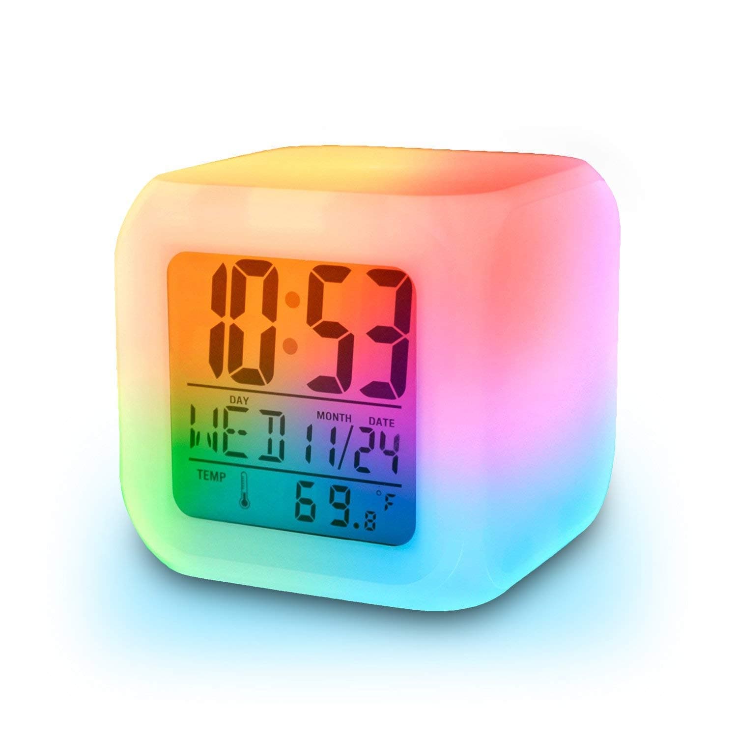 KWT Plastic 7 Colour Changing LED Digital Alarm Clock with Date,Time,Temperature (Multi_0.3 Inch X 3.1 Inch X 3.9 Inch)