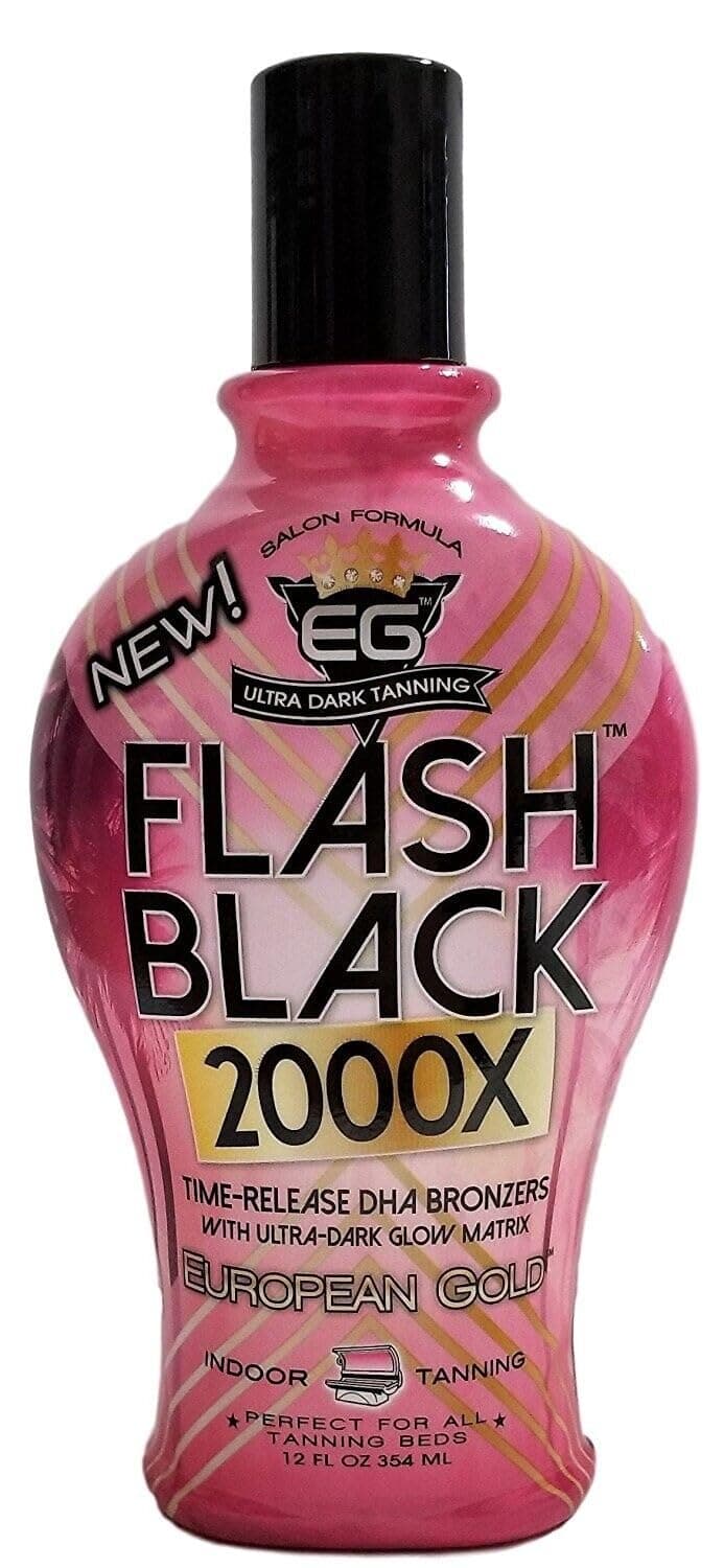 European Gold Flash Black 2000X Indoor Tanning Lotion with Time-Release DHA Bronzers, 350ml