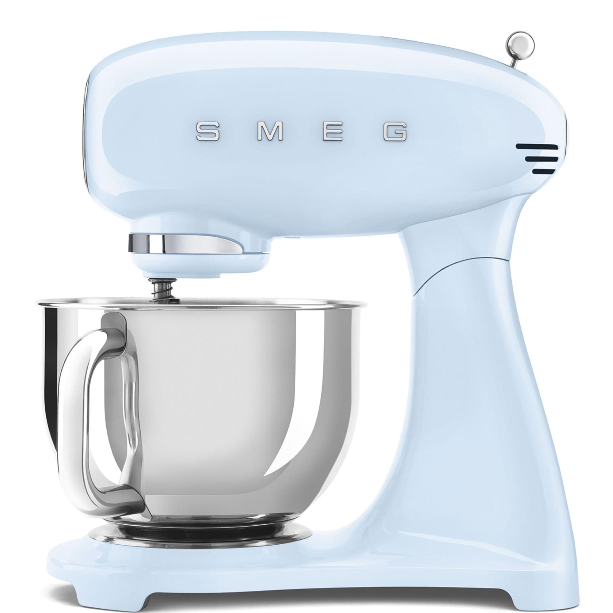 Smeg SMF03PBUK, 50’S Retro Style Stand Mixer With 10 Variable Speeds, 4.8 L Stainless Steel Bowl, Safety Lock When Mixing, Includes Wire Whisk, Flat Beater, Dough Hook, Pastel Blue, 1 Year Warranty