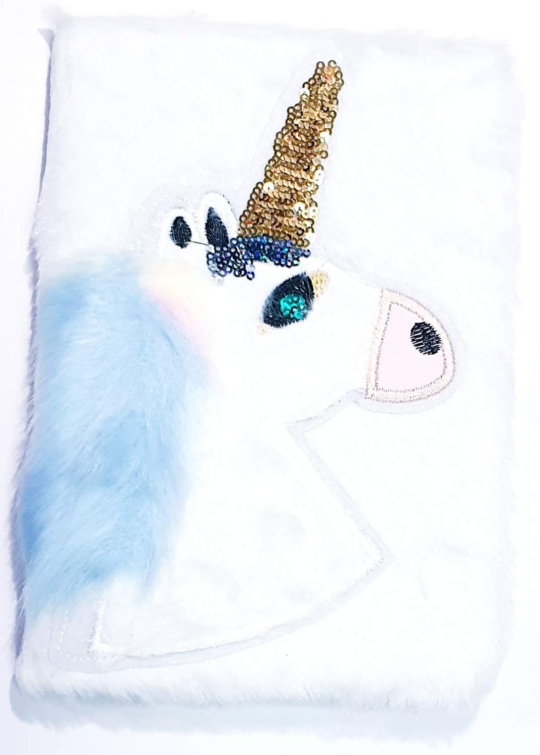 ShopNGift Unicorn Furry Plush Soft Cover Notebook Diary - White