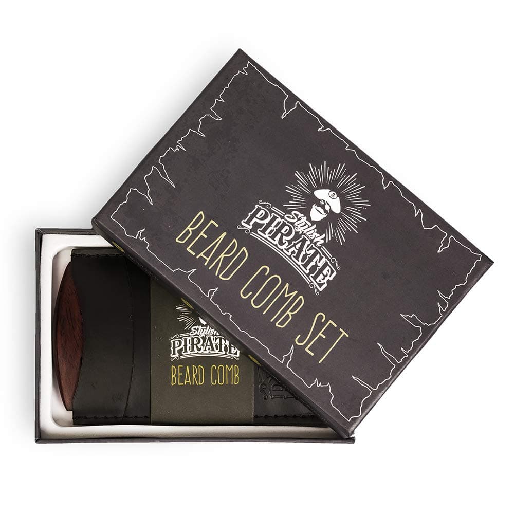 Premium Beard Comb Set for Your Amazing Groomed Beard - Fine and Coarse Teeth for Any Type of Beard - Quality Sandalwood Comb to Use With Balm and Oil - Bonus: Pu Leather Case for Your Pocket Comb