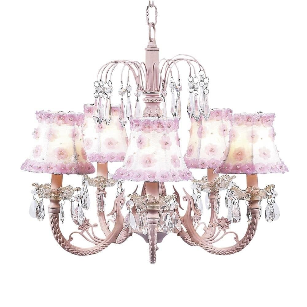 Jubilee Collection 7042-2702 5 Arm Water Fall Pink Chandelier with White/Pink Petal Flower Shade