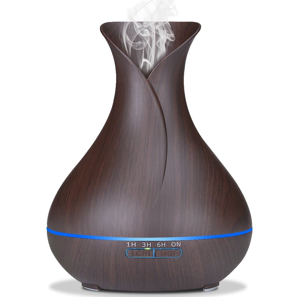 SEKway Aroma Diffuser - 550 mL Essential Oil Defusers Electric Ultrasonic Aromatherapy Cool Mist Humidifier Air Purifier 7 Color LED light 4 time-setting Wood Grain Whisper-Quiet