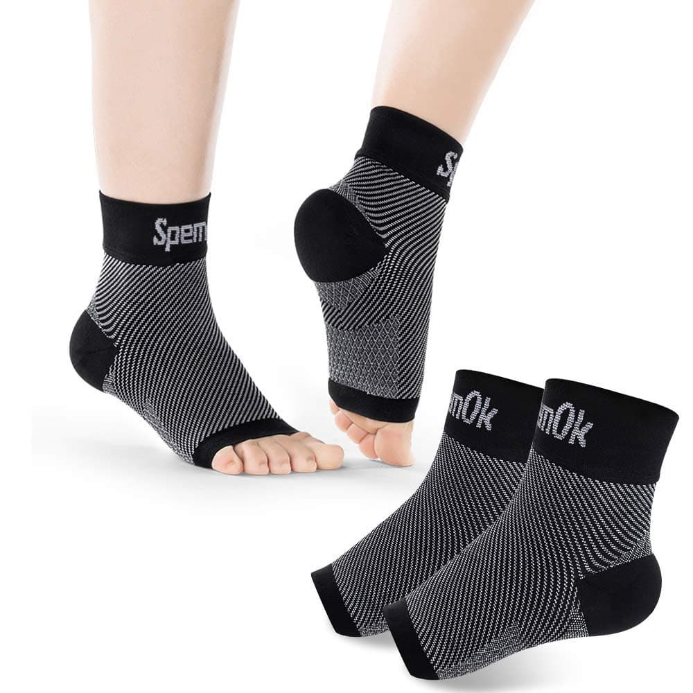 SpemOk Plantar Fasciitis Socks 2 Pairs - Ankle Brace Compression Support Foot Sleeves for Planter Fasciitis, Arch Support, Pain Relief - Open Toe (Black, Large)