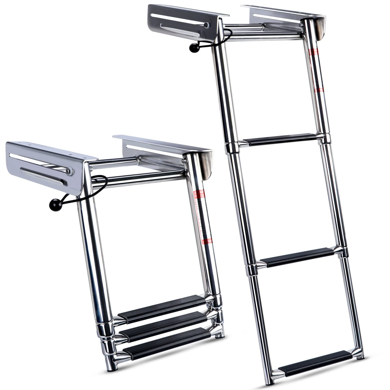 Marinebaby 3/4 Steps Under Platform Slide Mount Boat Boarding Ladder, Stainless Steel Telescoping Marine Ladder