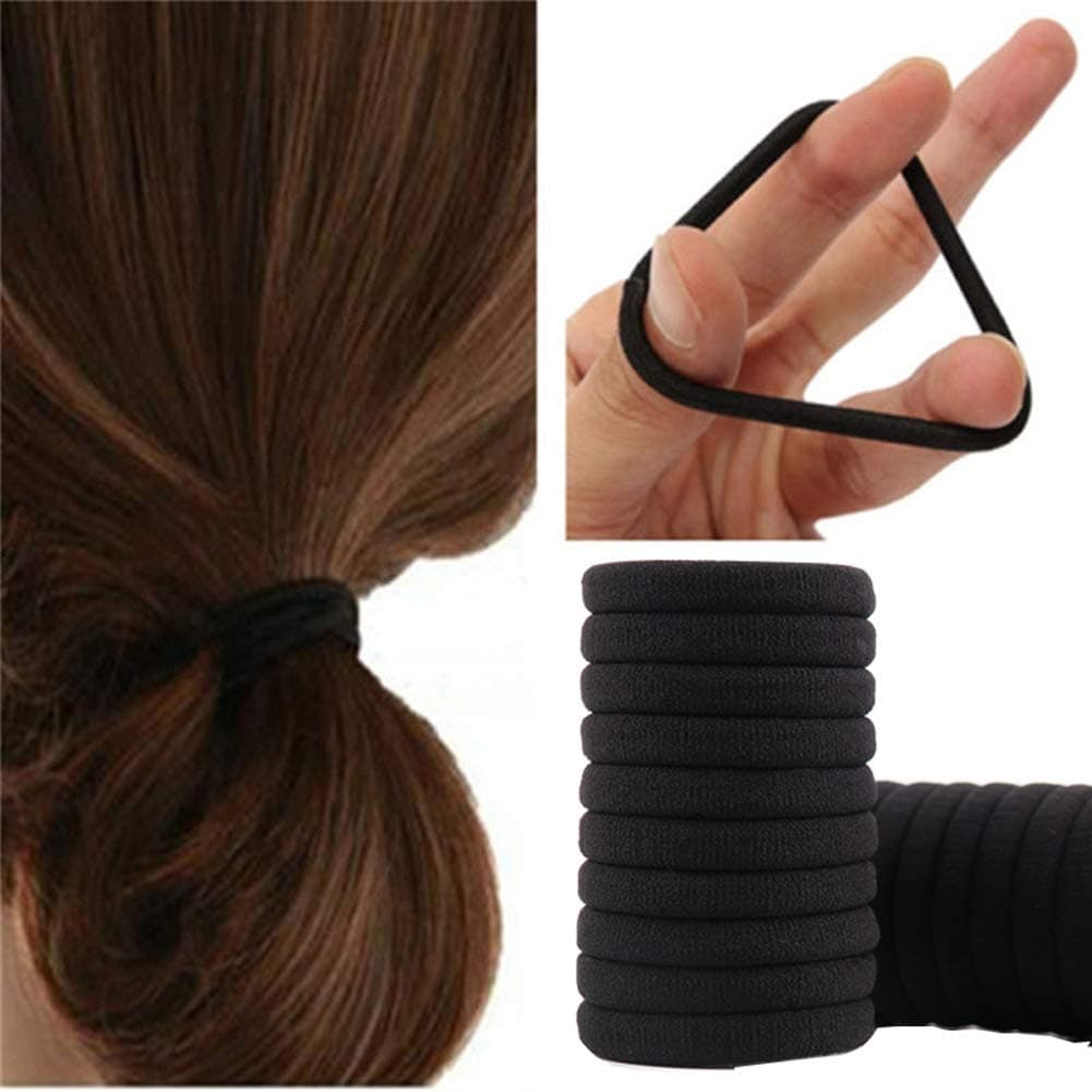 Black Hair Ties No Crease,100pcs Elastic Seamless Rubber Hair Bands Not Damage for Toddlers Girls Kids Thick Hair Ponytail Holders Headband Scrunchies Hair Accessories (100PCS)