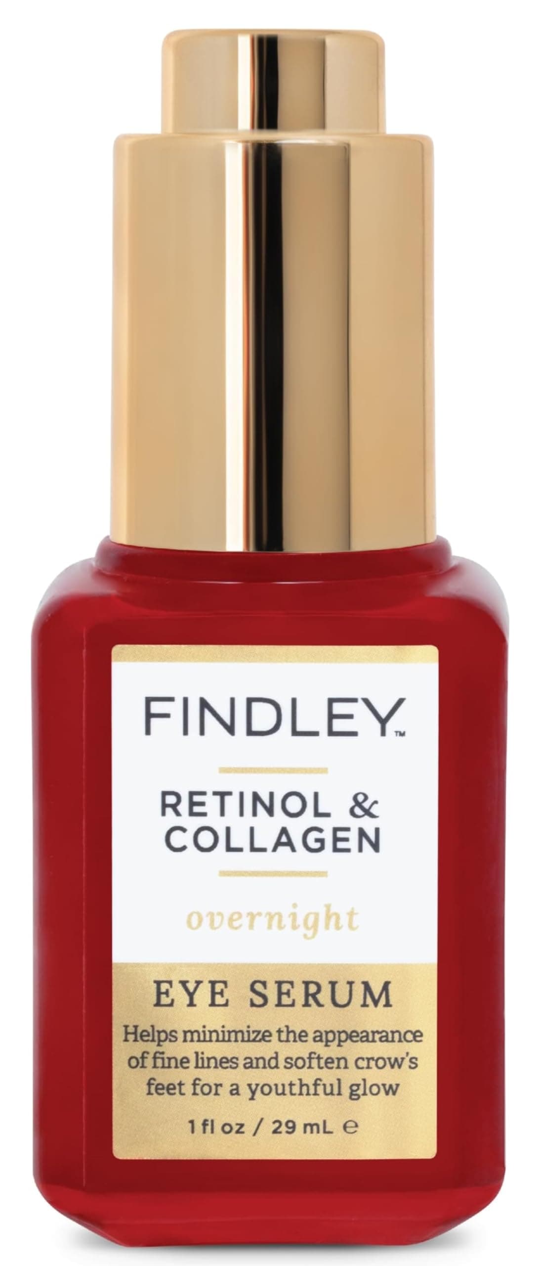 Findley Retinol & Collagen Overnight Eye Serum | Minimize Fine Lines & Soften Crow's Feet | Youthful Glow (1 Fl Oz)