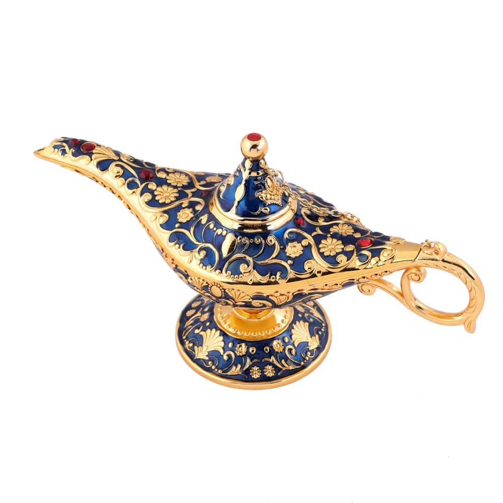 (Golden Blue) - Collectable Rare Legend Aladdin Magic Genie Light Lamp Pot Classic (Golden Blue)