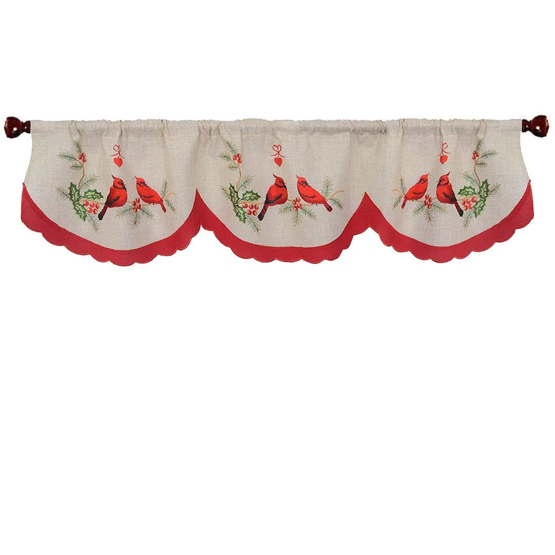 Grelucgo Embroidered Christmas Holiday Decorative Red Cardinal Bird Window Curtains Valance 57.5 X 14.5 Inch
