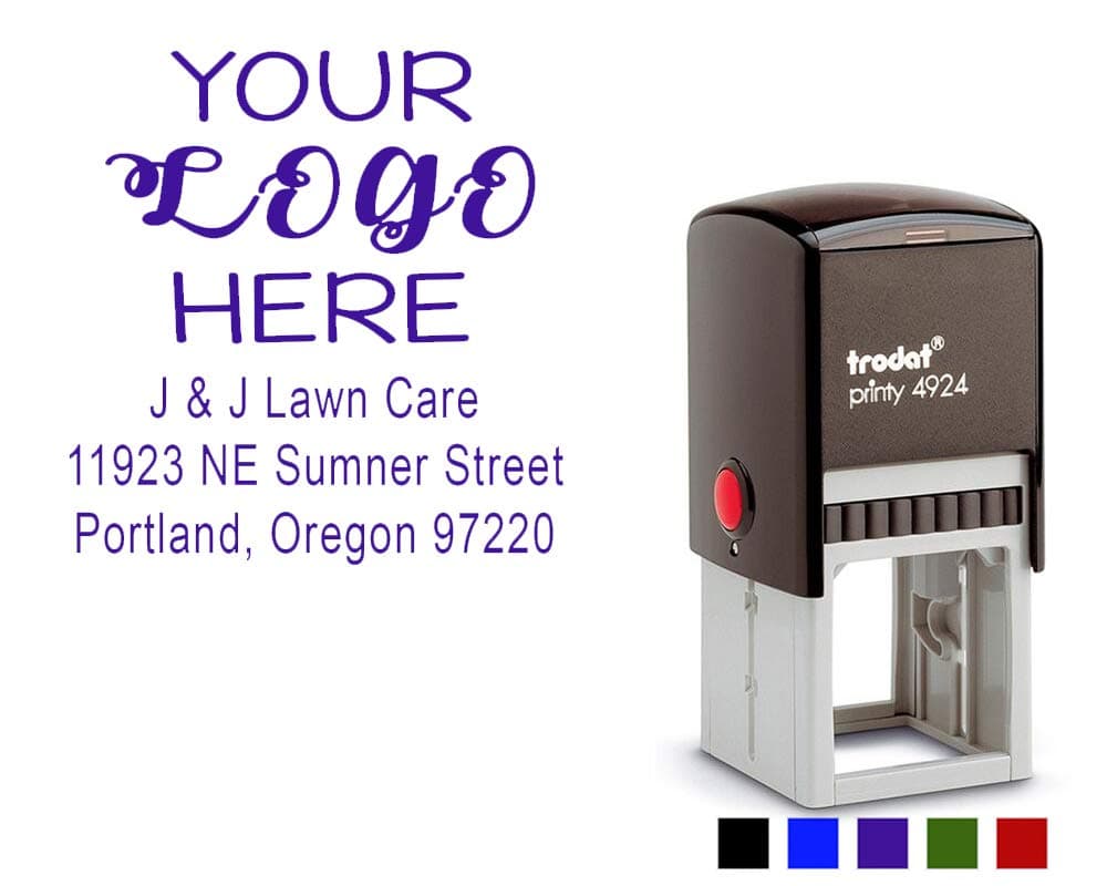 Office Address Stamp with Business Logo - Return Address or Your Company Information! Choose Your Ink Color - Size 1 5/8 x 1 5/8. (Purple)