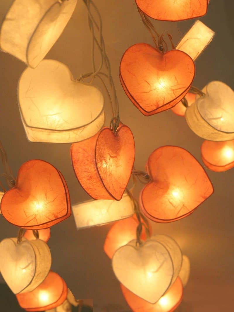 Exotic Elegance Set of 20 Heart Mulberry Paper String Lights /Home Decor/ Valentine's Party, Pink and White.