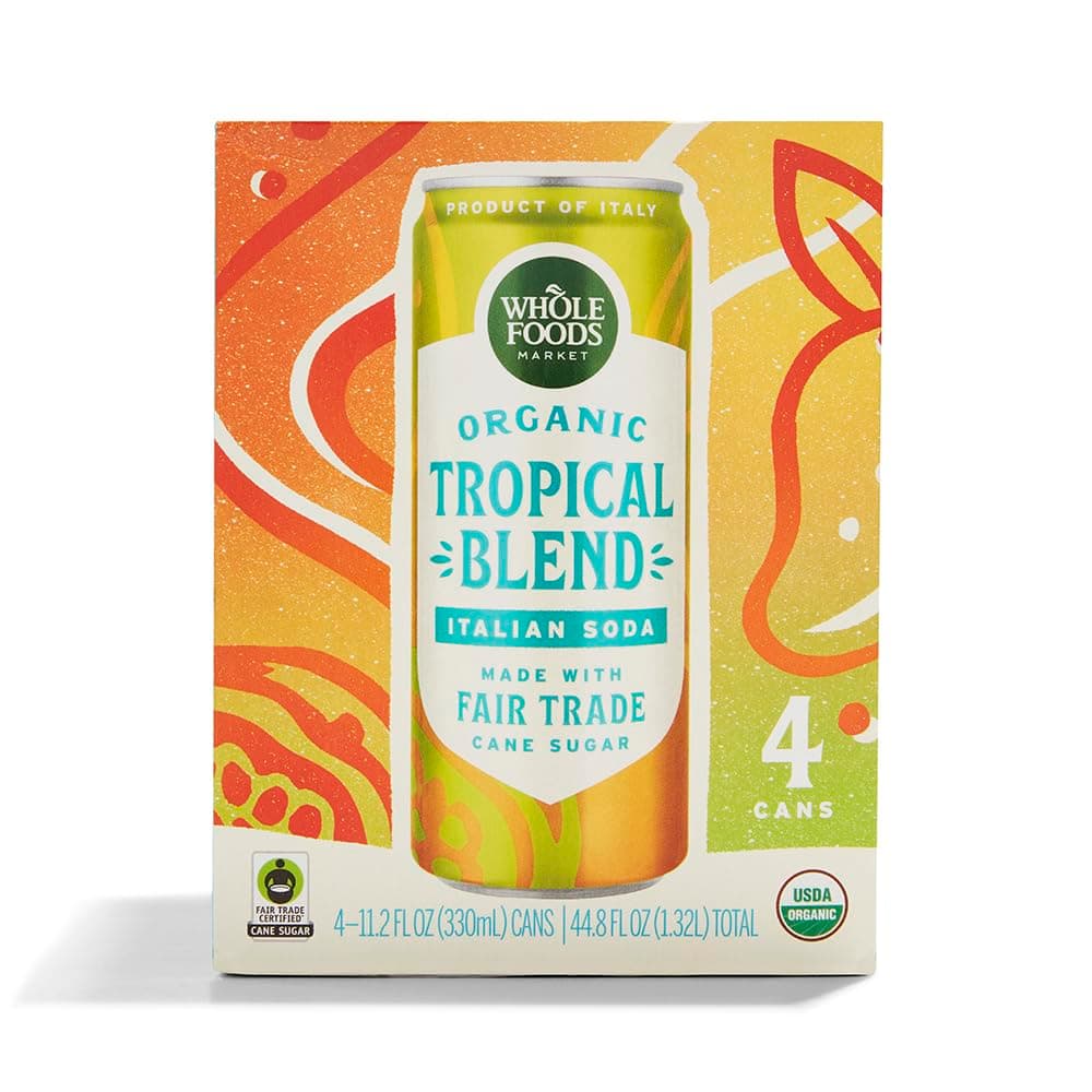 Whole Foods Market Organic Tropical Blend Italian Soda, 11.2 Fl Oz, 4 Pack