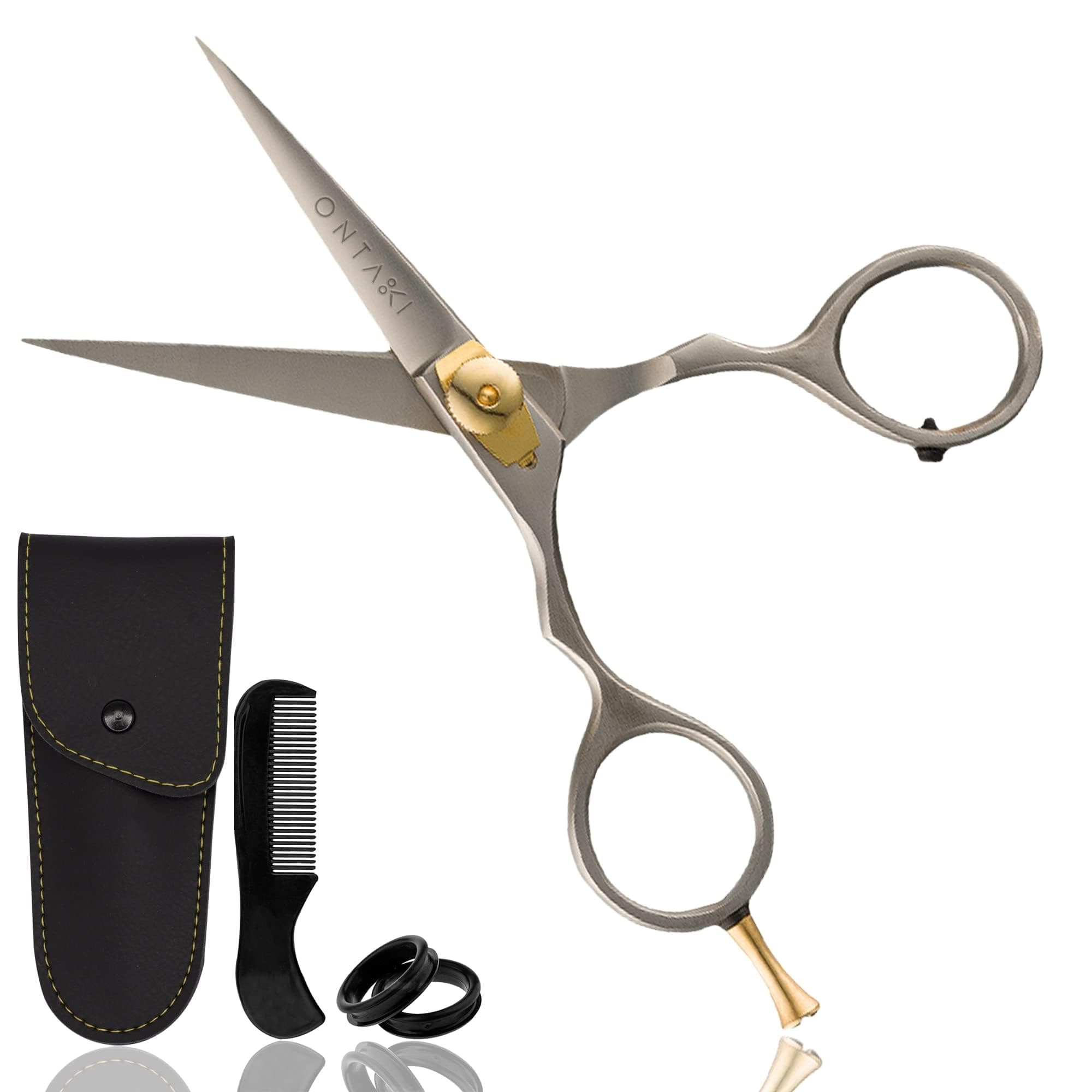 Beard & Mustache Scissors for Men - 5.5" Japanese Steel, Silver - Precision Sharp Blades, Ergonomic Finger Rest & Adjustable Tension Screw for Perfect Trimming - Beard Grooming Scissors