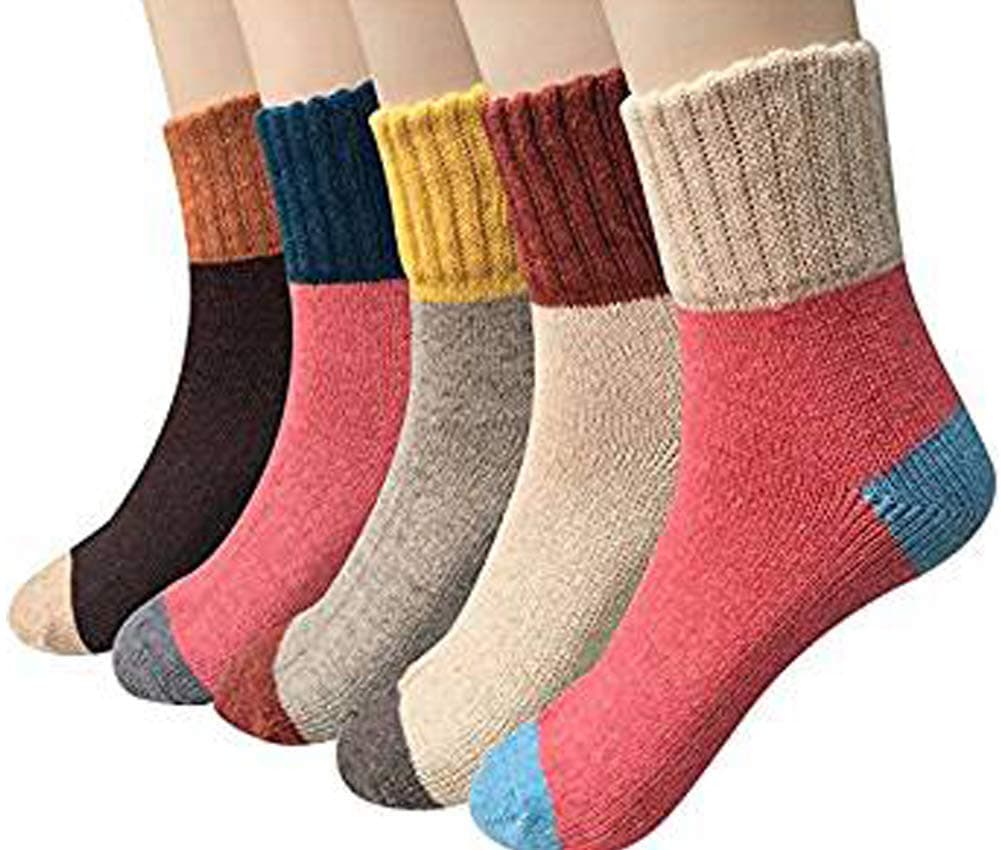 Thickened Wool Socks, Women's and Girl Winter Warm Thickened Crew Socks 5 Pair (Dot)
