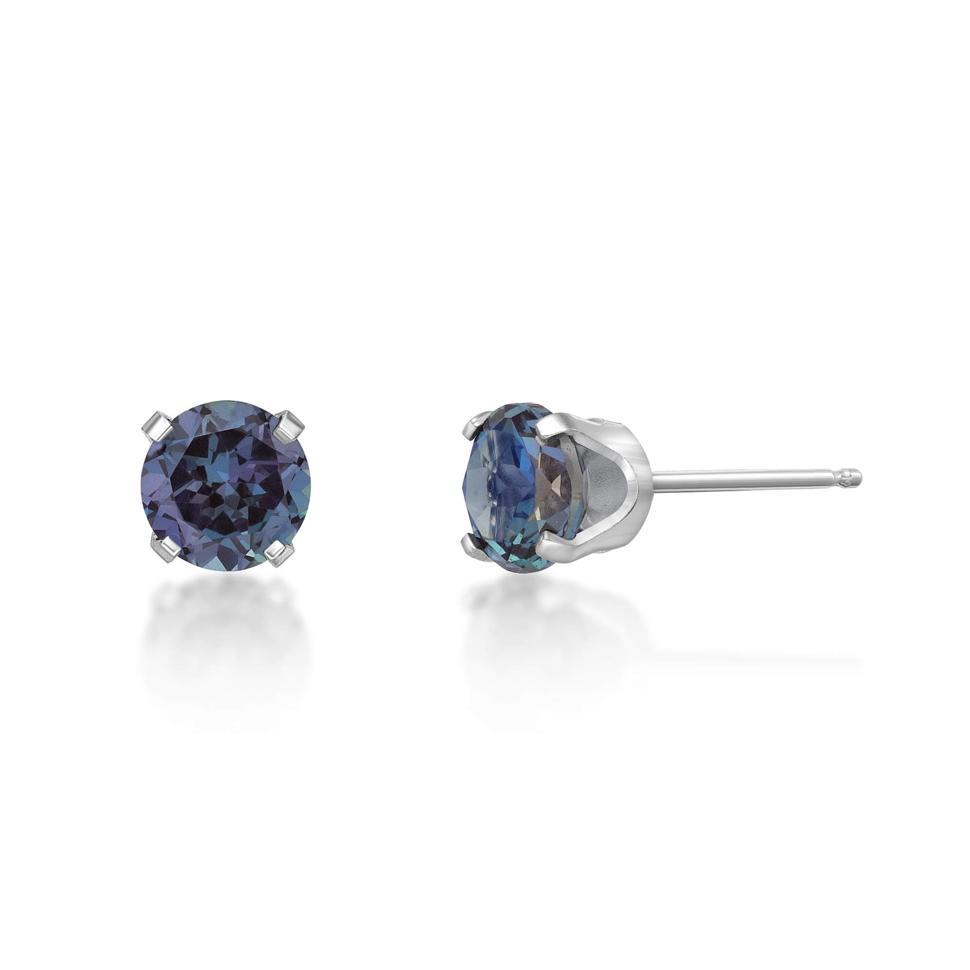 Round Natural Alexandrite Stud Earrings for Women in 10k White Gold with Push Back 5 mm June Birthstone by Lavari Jewelers