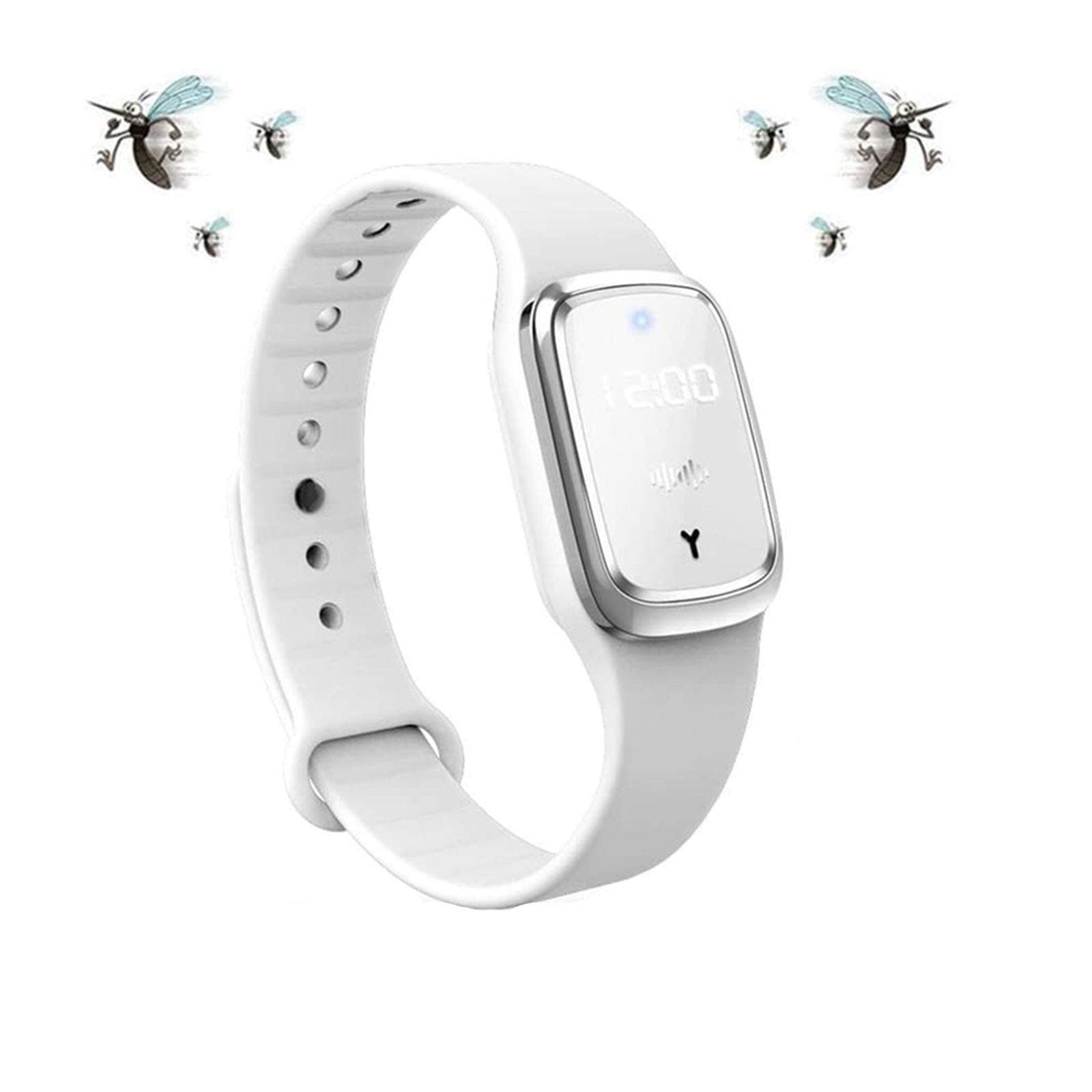MENGZF Ultrasonic Mosquito Repellent Bracelets, Electronic Anti-Mosquito Wristband Watch with USB Charging/Waterproof/Reusable/Portable, for Children and Adults (Upgraded Version) (White)