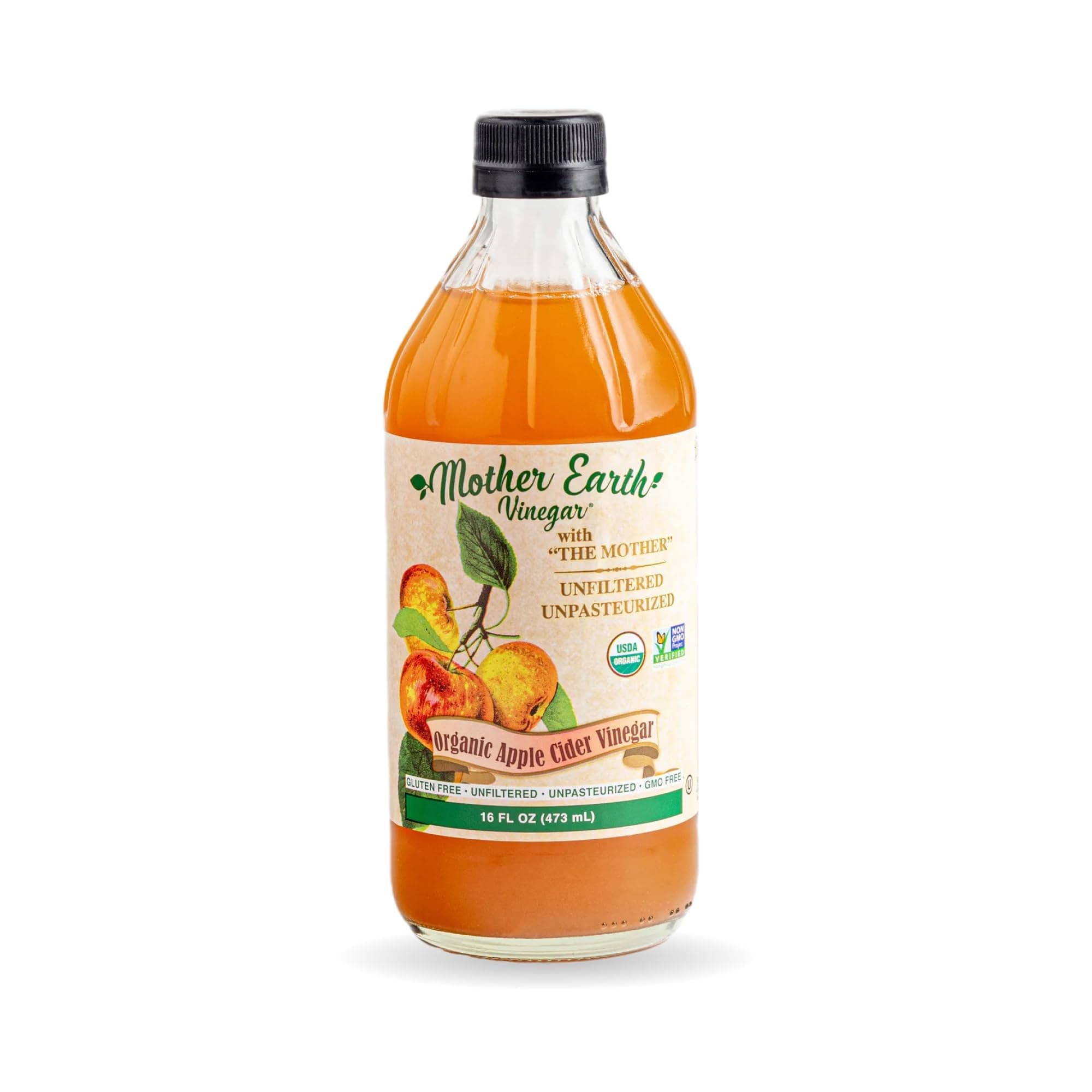 Mother Earth, Organic Apple Cider Vinegar with The Mother, Fresh Pressed Organic Apples, OACV, ACV, Raw, Unpasteurized, Unfiltered (1/16oz Glass Bottle)
