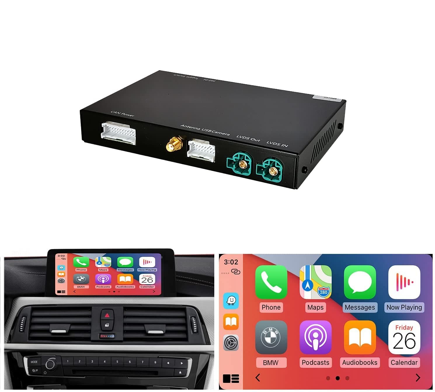 NINETOM Wireless Carplay Retrofit Kit Decoder Compatible with BMW NBT System 1 2 3 4 5 6 7 Series X3 X4 X5 X6 i8 2012-2016 Year, Support Android Auto, Mirror Link, Backup Camera, GPS, Siri, YouTube
