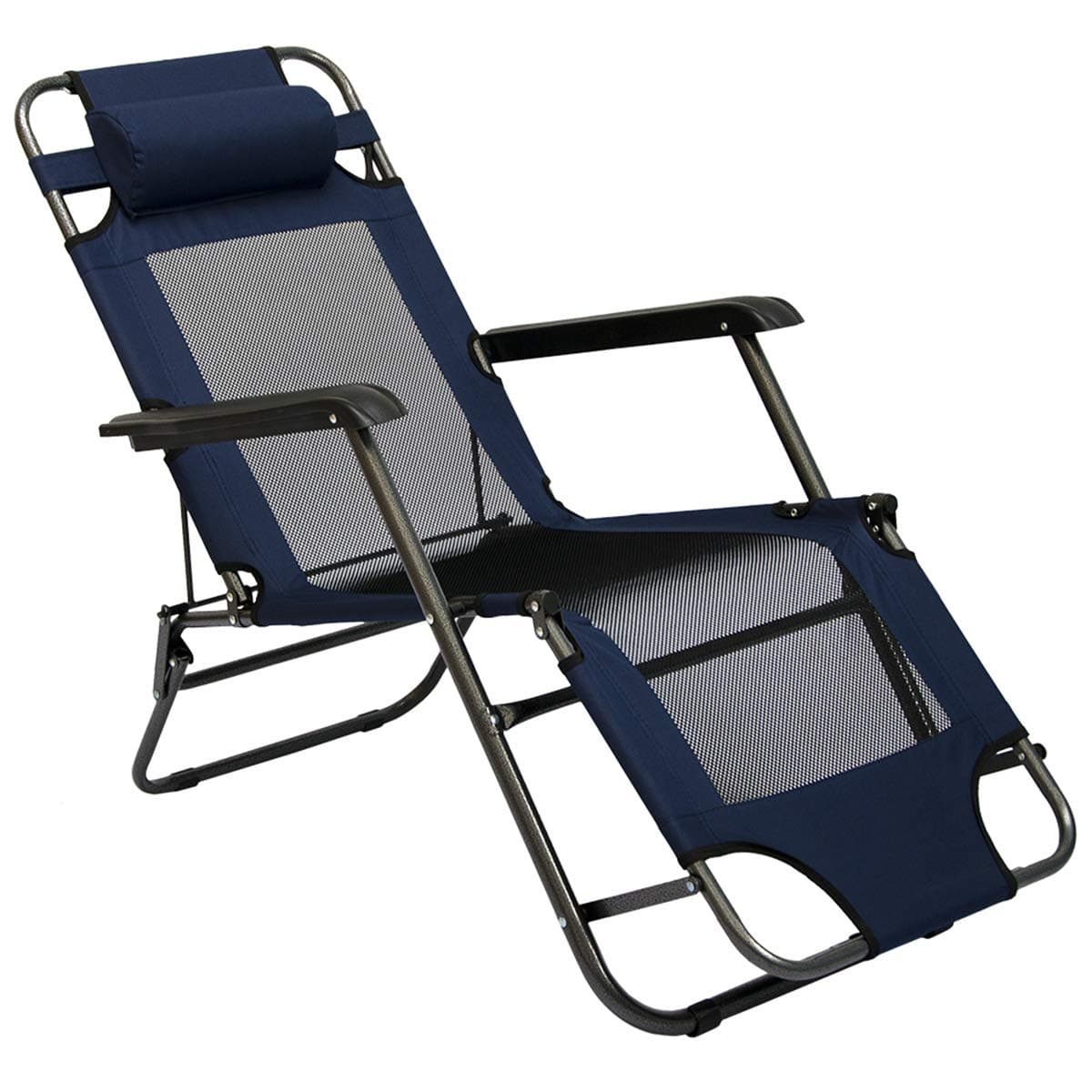 AMANKA Folding Deck Chair to camping and leisure Reclining Garden Chair Sunlounger with headrest Dark Blue Camp Bed Steel Frame Weight bearing capacity max. 100 KG 153cm