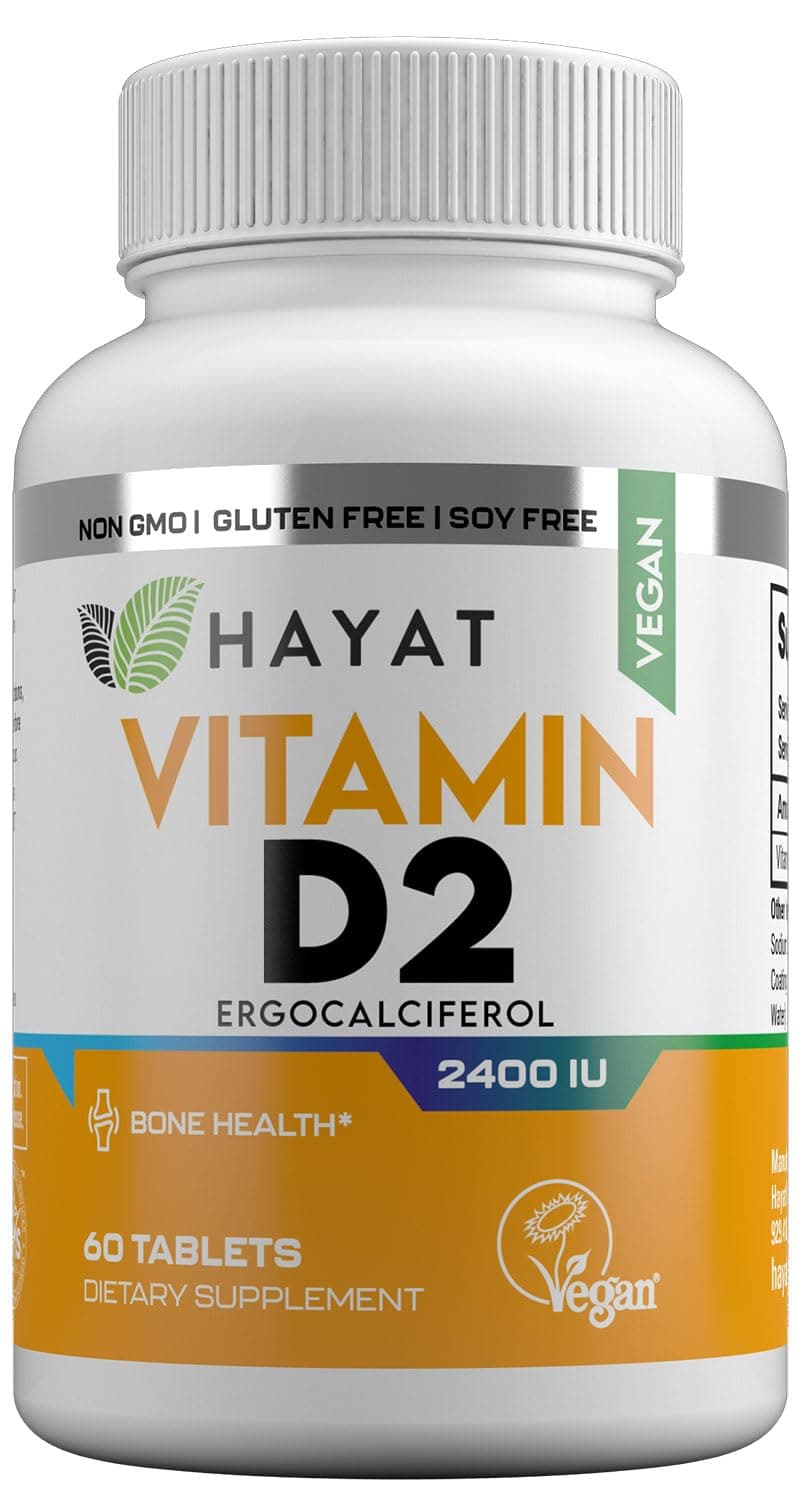Hayat Vitamins Vegan Natural Vitamin D 2400 IU, D2, Certified Halal, 60 Tablets