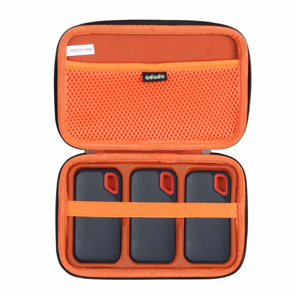 Hard Case for SanDisk 500GB / 250GB / 1TB / 2TB Extreme Portable SSD (Black+Orange, Case for 3 Hard Drives)