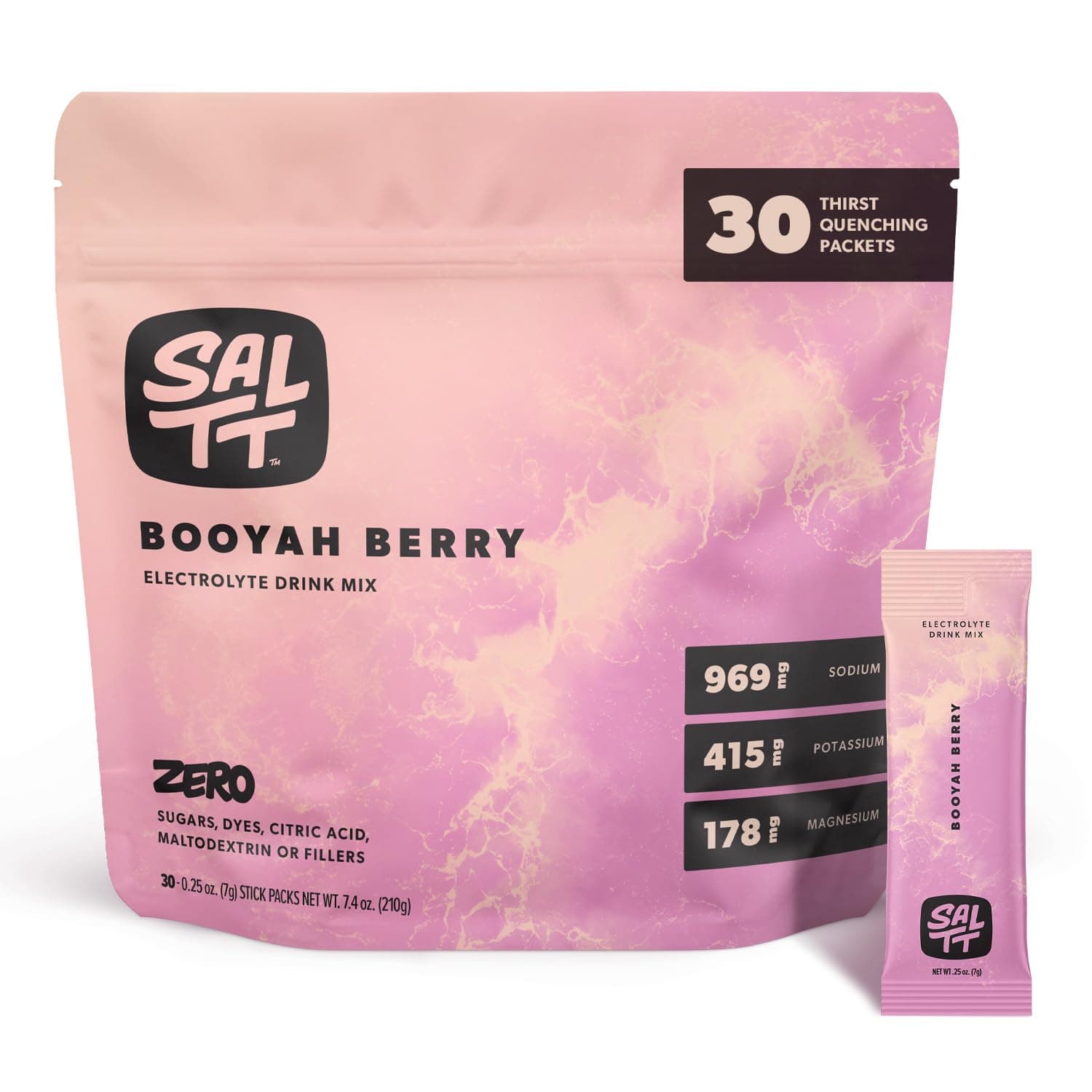 SALTT Electrolytes Powder Flavored Drink Mix - Booyah Berry - 30 Hydration Packets - Magnesium, Potassium, Sodium, Trace Minerals - Zero Sugar & Gluten Free - Travel Essentials