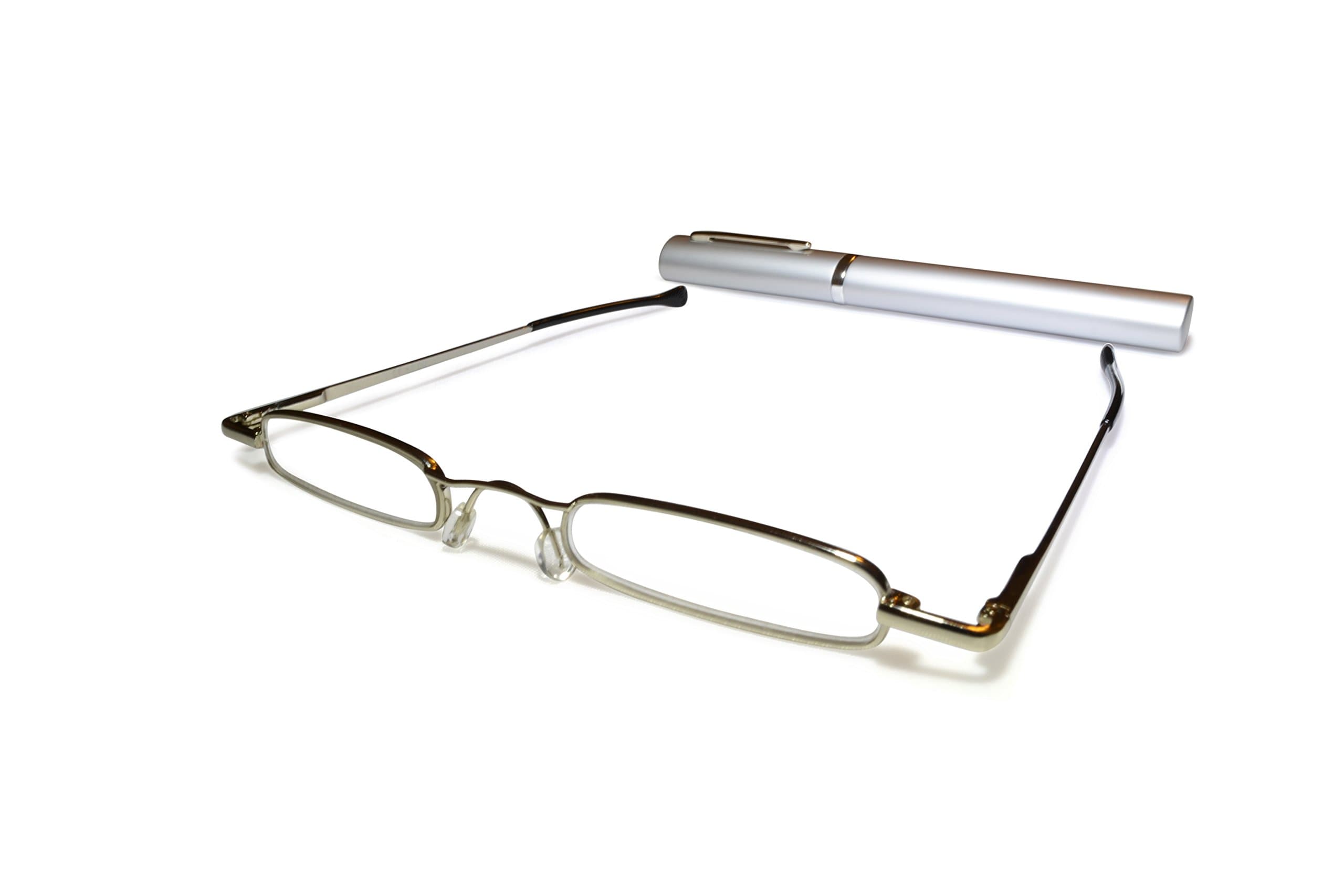 Ultra Slim and Lightweight "Pocket" Unisex Mini Reading Glasses +2.5 Silver. Comes with free matching oval aluminium case with clip By ilovemyreadingglasses