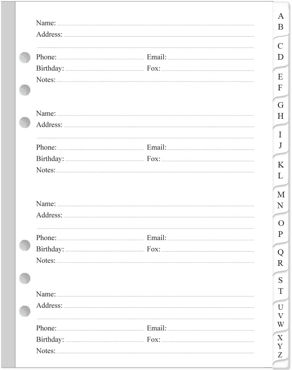 Address Book Refills for A5 Binder - A-Z Address Notebook Refill Paper with Alphabetical Tabs, 120gsm White Paper, 6-Hole Punehed, 5.8" x 8.3"