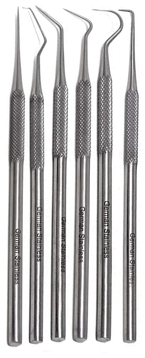 Set of 6 Stainless Steel Single Ended High Precision Micro Probe Set Combo, 5.5 inch Overall Length