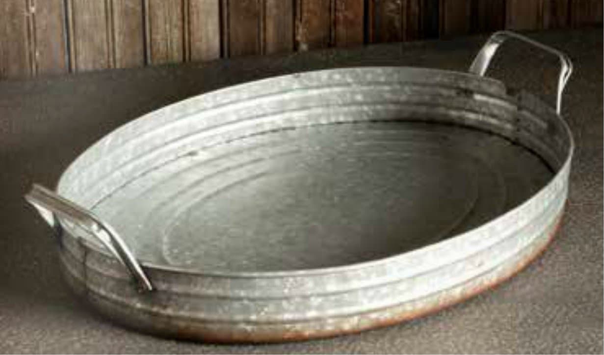 Vintage Farmhouse Style Metal Oval Galvanized Serving Tray (Red)