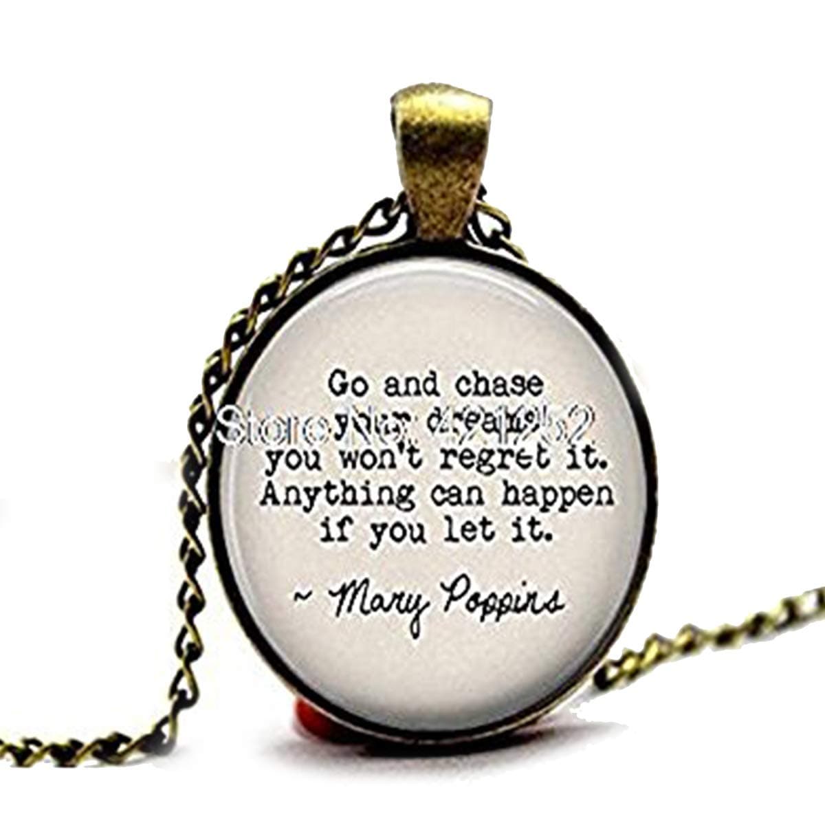 Pretty Lee 2015 Fashion Go Chase Your Dreams Mary Poppins Jewelry Glass Photo Cabochon Necklace