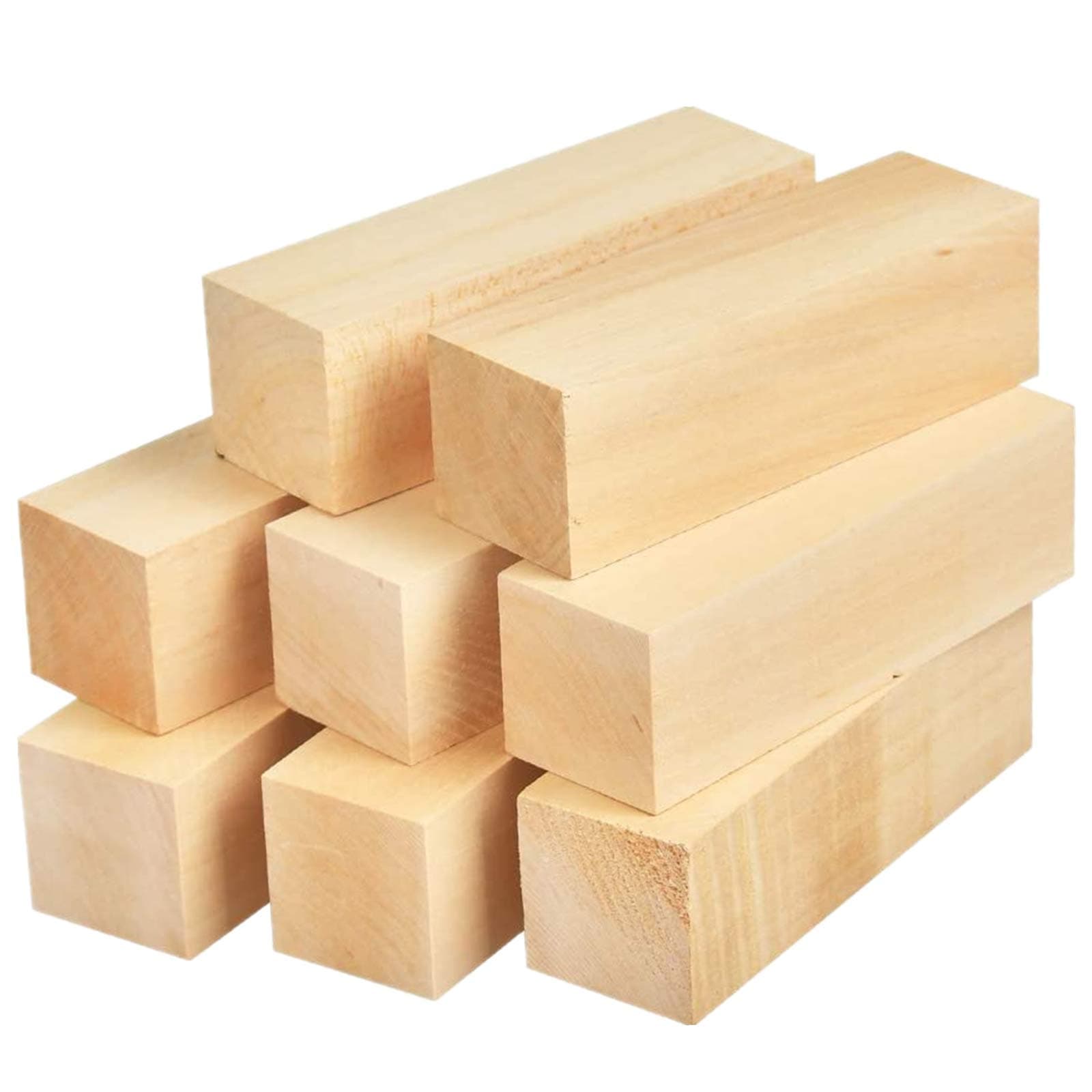 WOWOSS 8 Pack Unfinished Basswood Carving Blocks Kit, Premium Kiln Dried Whittling Soft Wood Carving Block Hobby Set for Kids Adults Beginner to Expert