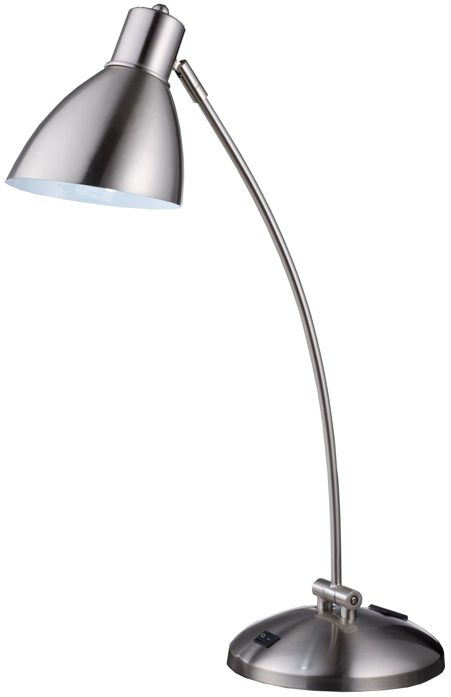 Normande HS1-1461A 60-Watt Desk Lamp with Onboard Electrical Outlet, 8" x 7" x 23.5", Brushed Steel