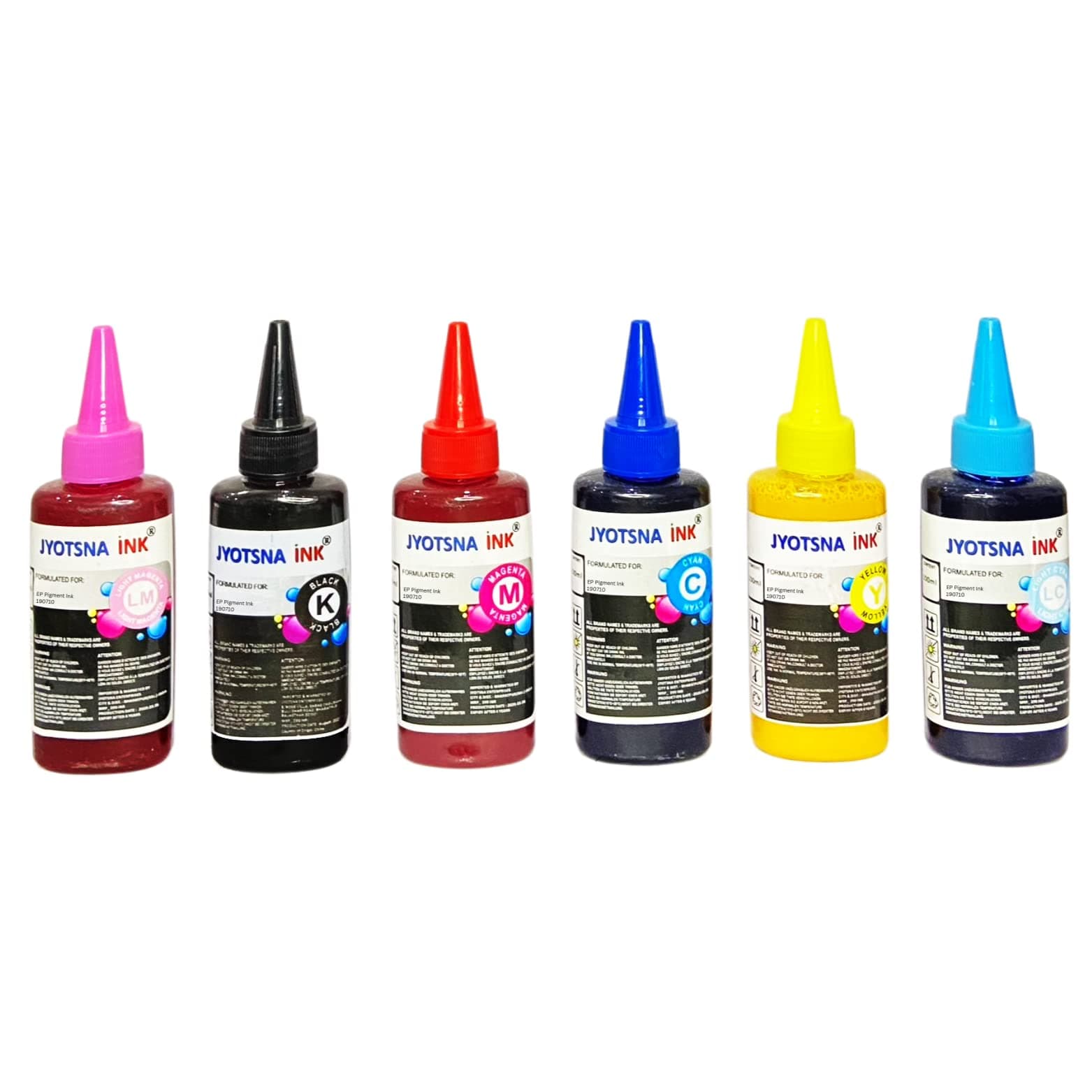 JYOTSNA INK PVC ID Card Pigment Ink Compatible for Epson L800, L805, L810, L850, L1800 (100 ml Each x 6 Bottles Combo C/M/Y/BK/LC/LM)