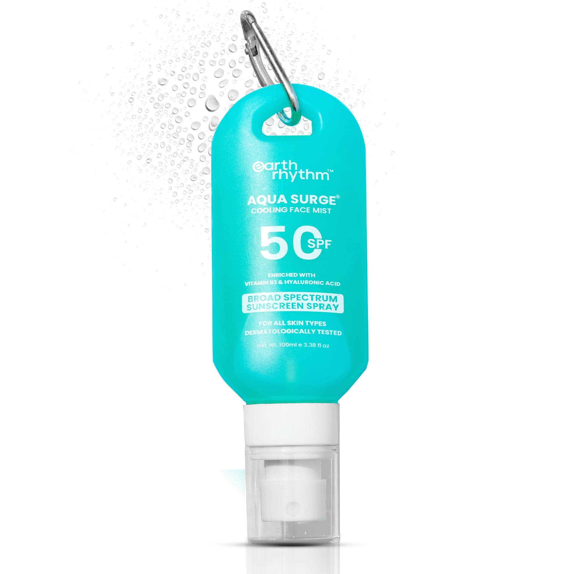 Earth Rhythm Cooling Aqua Surge SPF 50 Sunscreen Spray – Hydrates, Minimises Pores, Oxybenzone - Free