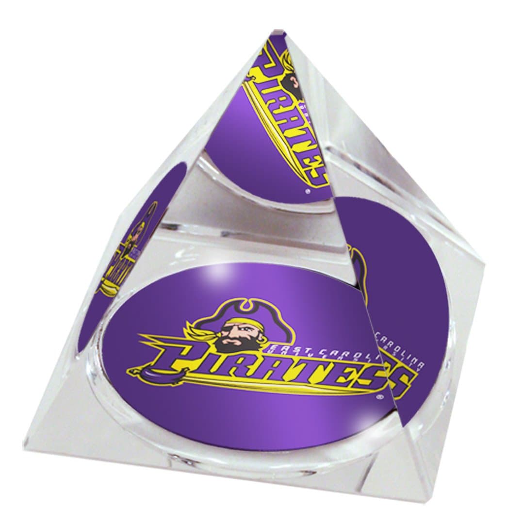 Paragon Innovations Company NCAA East Carolina University Pirates mascot in 2" Crystal Pyramid with Colored Windowed Gift Box