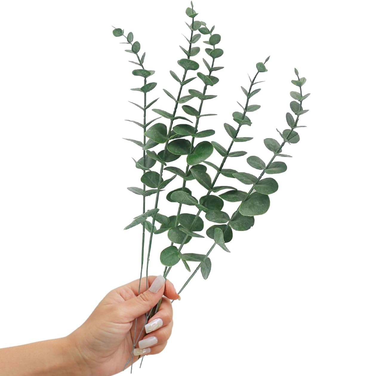 Tinsow Real Touch Leaf Artificial Eucalyptus Stem Faux Eucalyptuses Wedding Bouquet Centerpiece Home Decor (Green), 5 Pieces