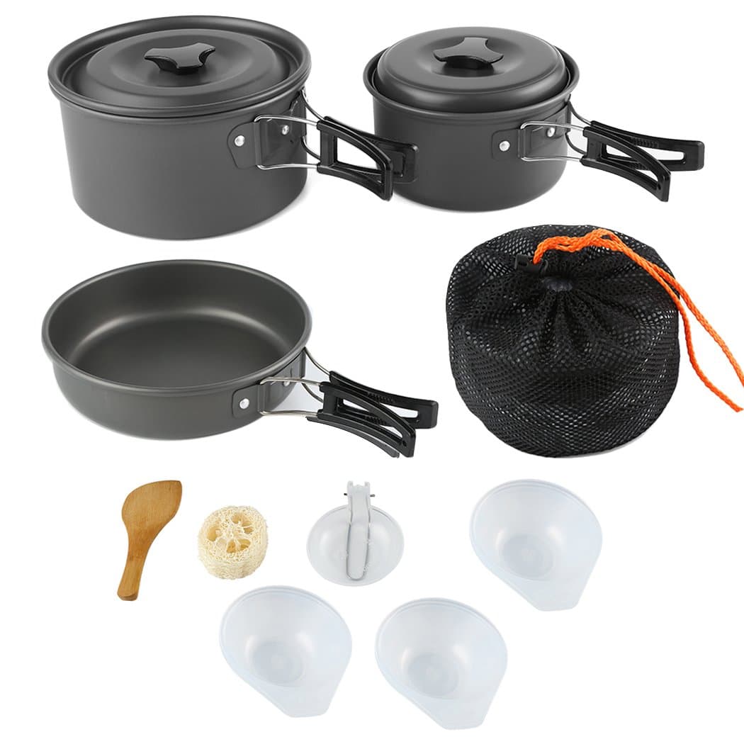 Camping Cookset,10pcs:2-3 Person/16pcs:4-5 Person Mess Kit with Non-Stick Aluminum Pot Pan, BPA-Free Bowls/Plates and Nylon Bag, Perfect for Camping, Hiking, Travel, Backpacking, Picnic