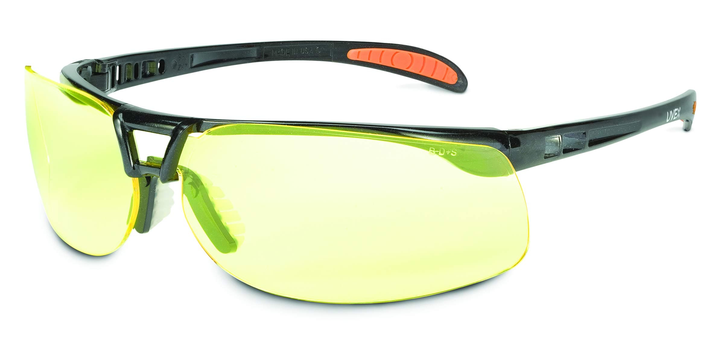 Honeywell Uvex S4222XC Protégé Safety Eyewear, Metallic Black Frame, Amber Ultra-Dura Hardcoat Extended Lens