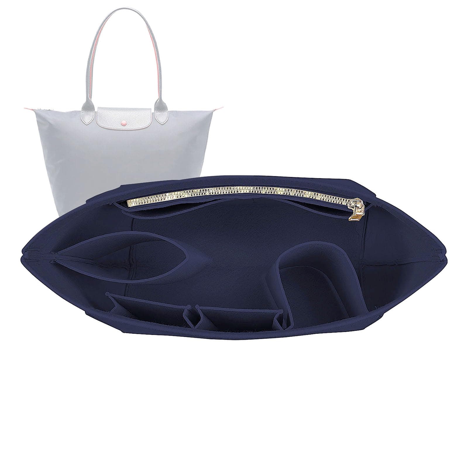 Lckaey purse organizer insert for Longchamp le pliage large tote organizer insert felt organizer 1028navy blue, L/16.5 * 6.7 * 9.8in