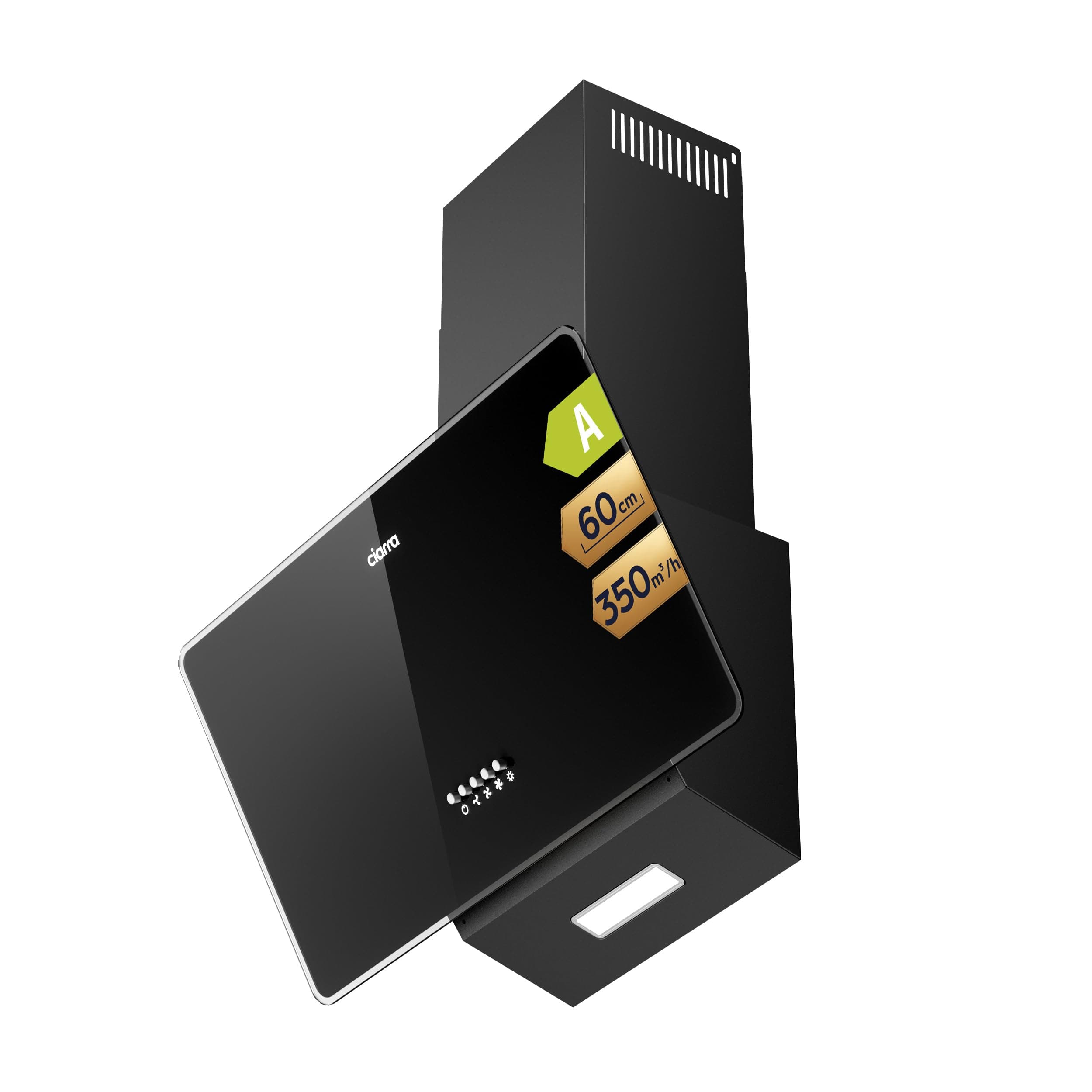 CIARRA CBCB6750 Inclined Extractor Hood 60 cm 350 m³/h – Class A Kitchen Hood – Silent Kitchen Hood – Recycling or Evacuation – Decorative Black Hood