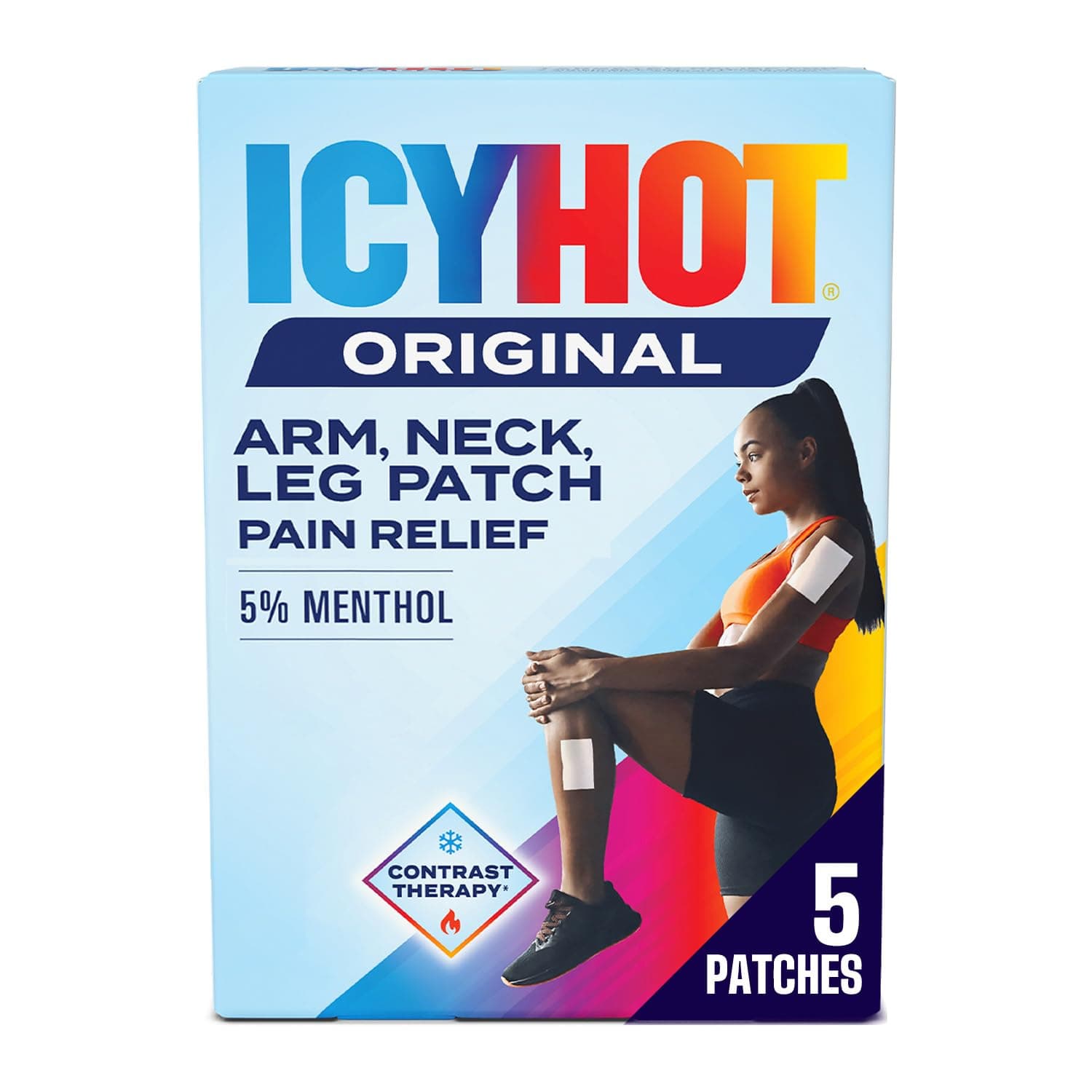 Icy Hot Original Pain Relief Patch, Medium Size Fabric Patches for Arm, Neck and Leg with Menthol 5%, Ice and Heat Contrast Therapy for Backaches, Joints, Muscle Strains and Arthritis, 5 ct.
