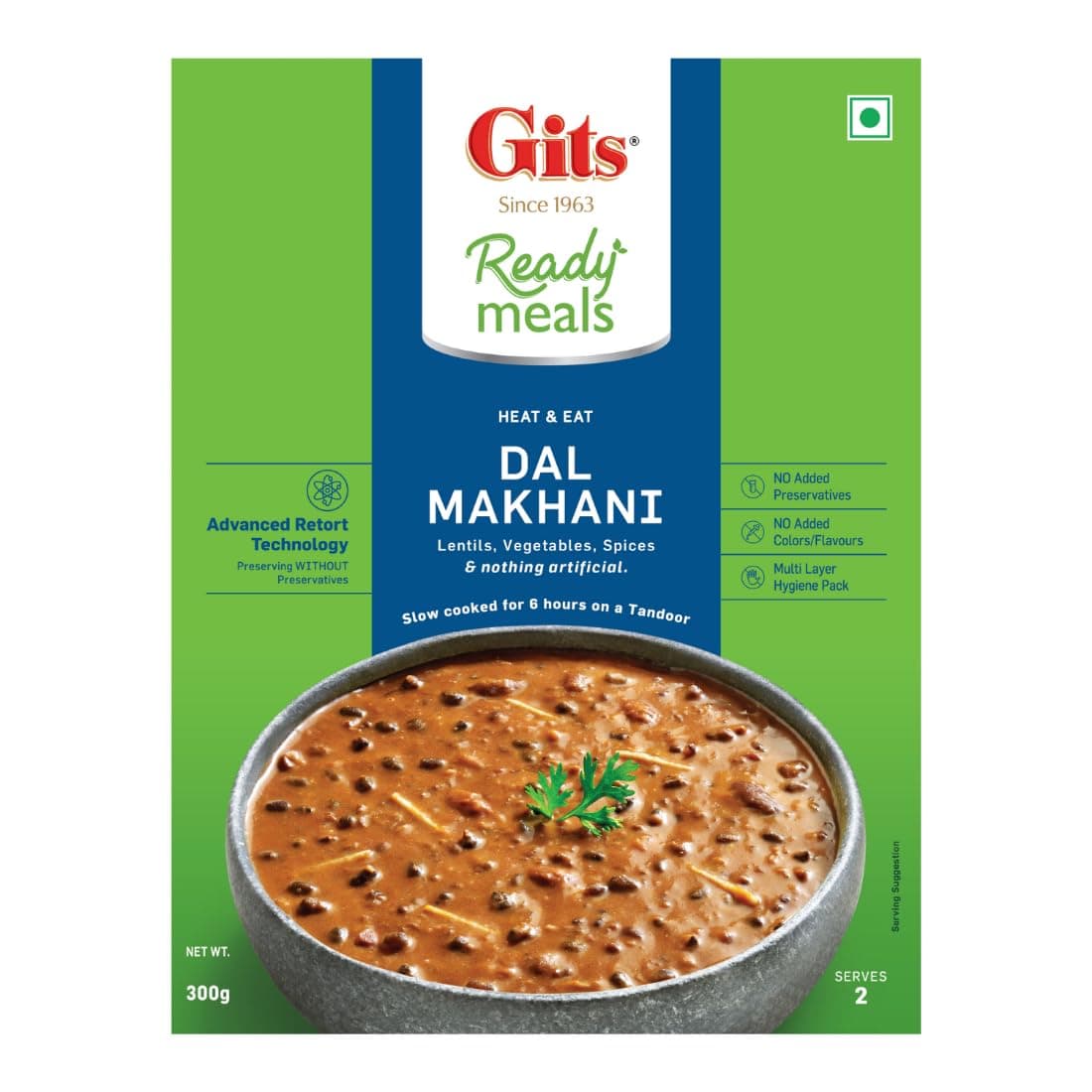 Gits Ready to Eat Dal Makhani, Pure Veg, Heat and Eat Indian Meal, Microwaveable, 300g