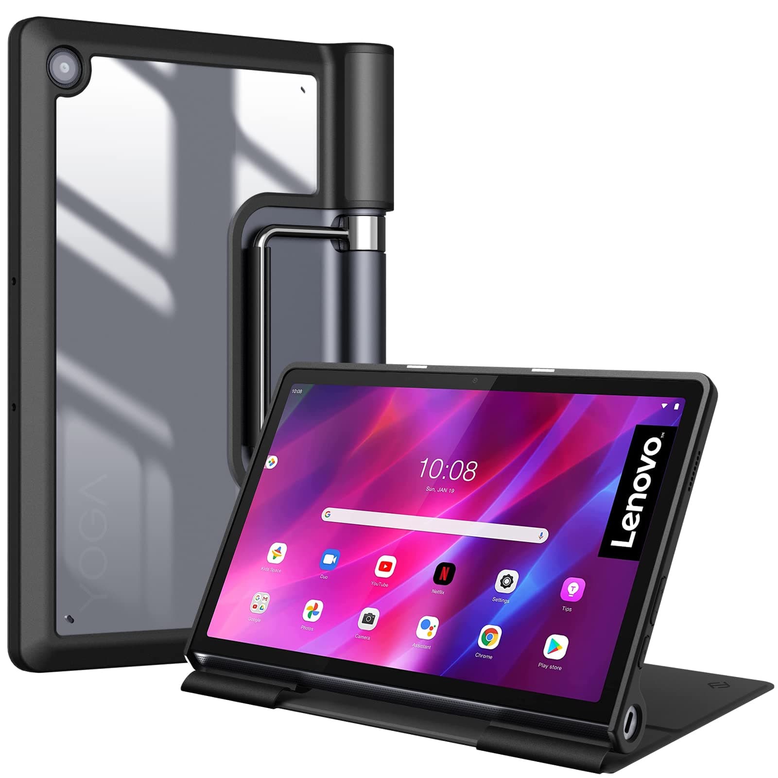 FINTIE Hybrid Case Compatible with Lenovo Yoga Tab 11 2021 (Model:YT-J706F) - Shockproof Cover with Slim Transparent Clear Hard Back, Soft TPU Edge, Black