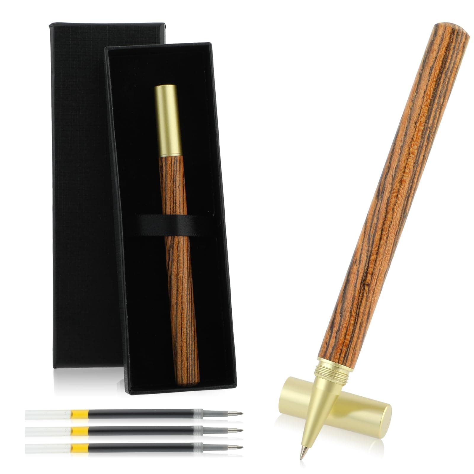 cobee Vintage Wooden Ballpoint Pens, Handcrafted Wood Rollerball Pen with 2 0.5mm Black Ink Refills and Gift Box Luxury Fine Point Sign Pen for Journaling Business Office Gift(B)