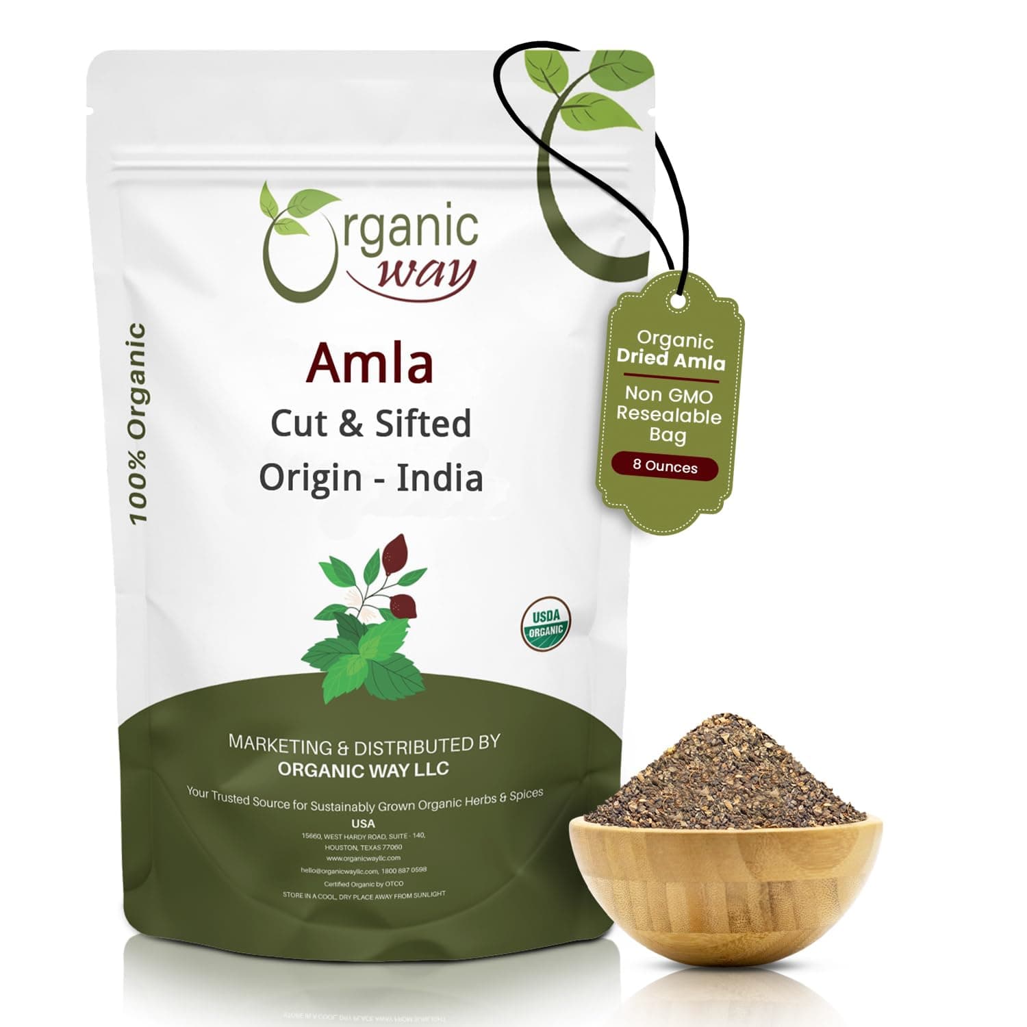 Organic Way Dried Amla/Indian Gooseberry Cut & Sifted (Phyllanthus emblica) - Organic & Kosher Certified | Raw, Vegan, Non GMO & Gluten Free | USDA Certified | Origin - India (1/2LBS / 8Oz)